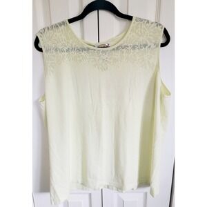 Talbots 2X‎ Women's Top Tank Pale Yellow Lace Accents Sleeveless NWT RV $98